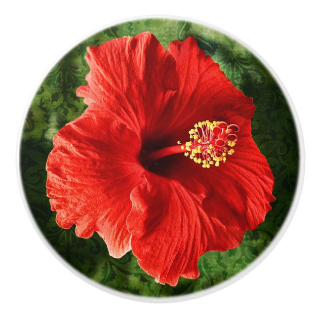 Red Hibiscus Ceramic Knob (Front)
