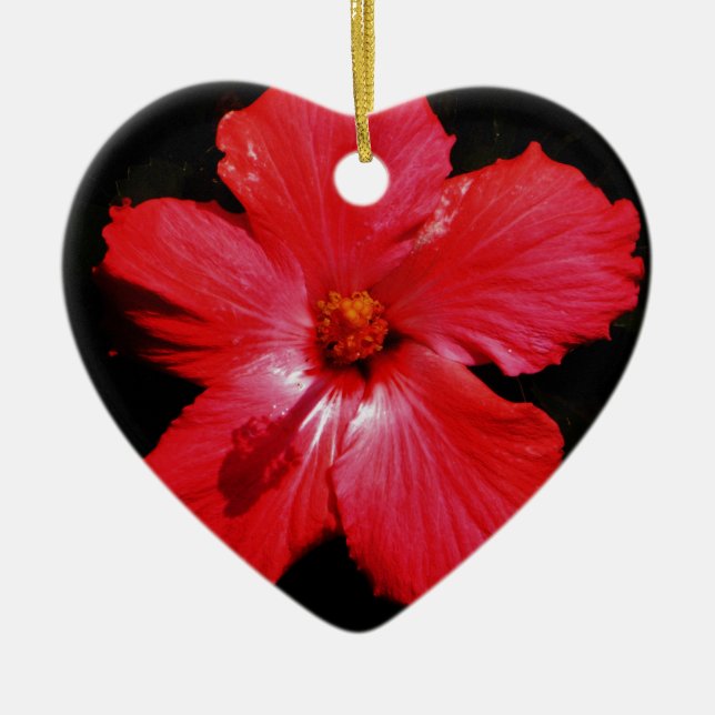 Red Hibiscus Ceramic Tree Decoration (Front)