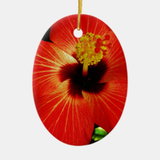 Red Hibiscus Ceramic Tree Decoration (Front)
