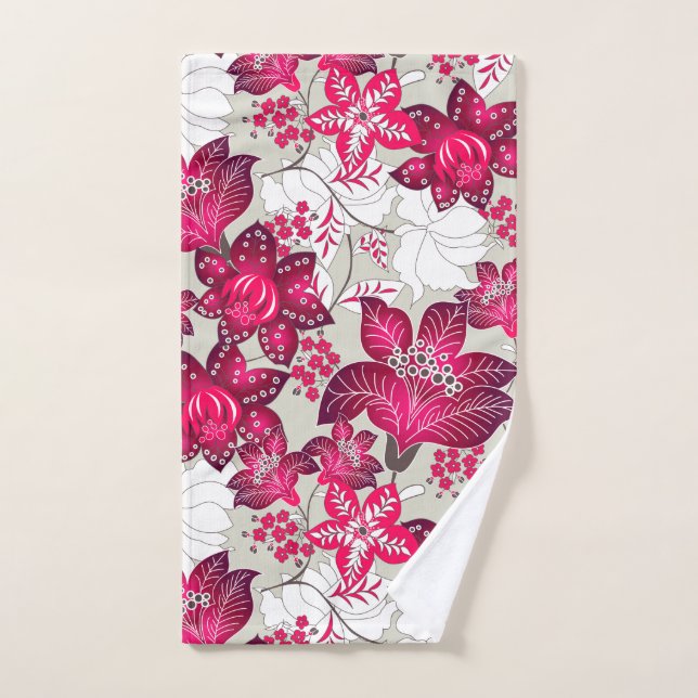 Red hibiscus floral hand towel (Hand Towel)