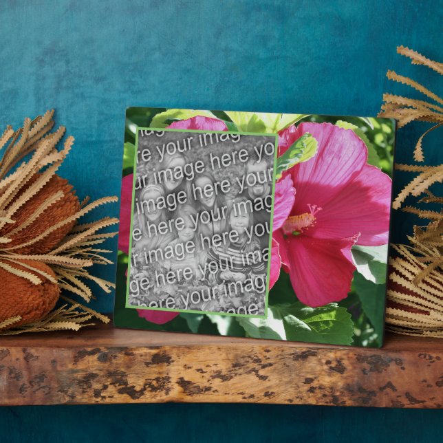 Red Hibiscus Flower Add Your Own Photo Plaque (Side)
