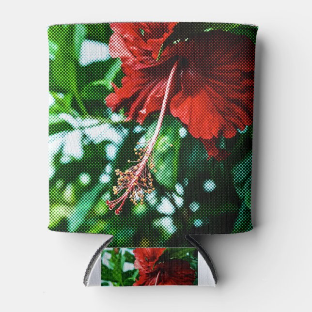 Red Hibiscus Flower Can Cooler (Front)