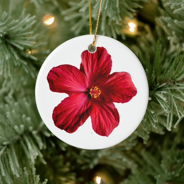 Red Hibiscus Flower Circle Ornament (Tree)