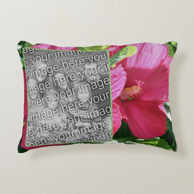 Red Hibiscus Flower Frame Add Your Photo Decorative Cushion (Front)