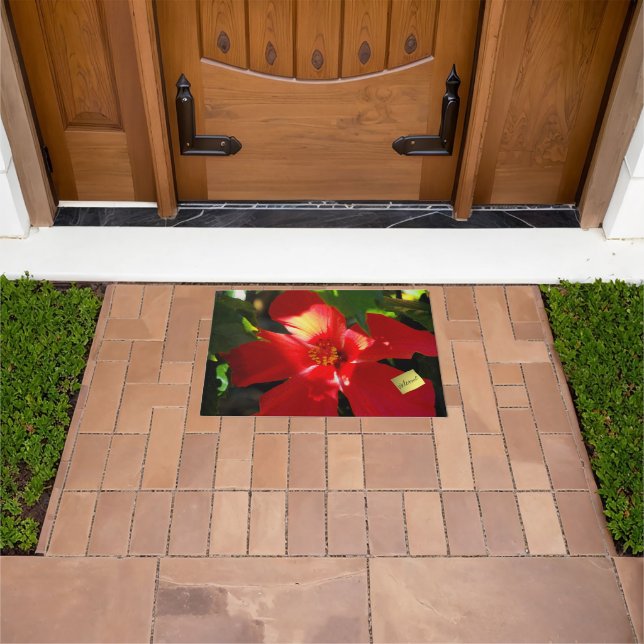 Red Hibiscus Flower in Sunlight Doormat (Outdoor)