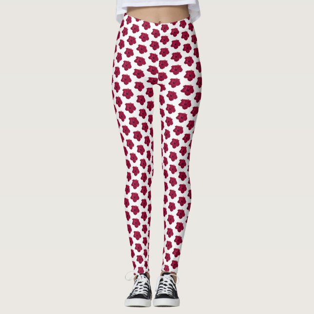 Red Hibiscus flower Leggings (Front)