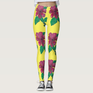 red hibiscus flower leggings
