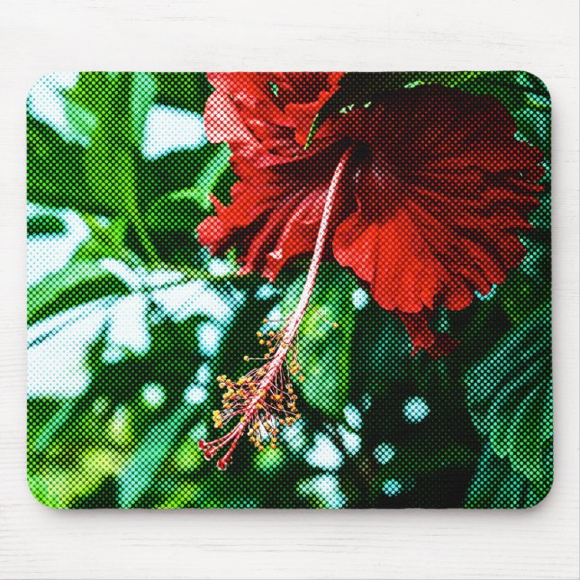 Red Hibiscus Flower Mouse Mat (Front)