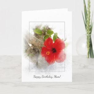Red hibiscus flower Mum's birthday Card