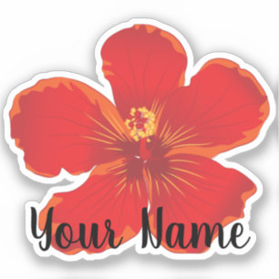 Red Hibiscus Flower Name Sticker