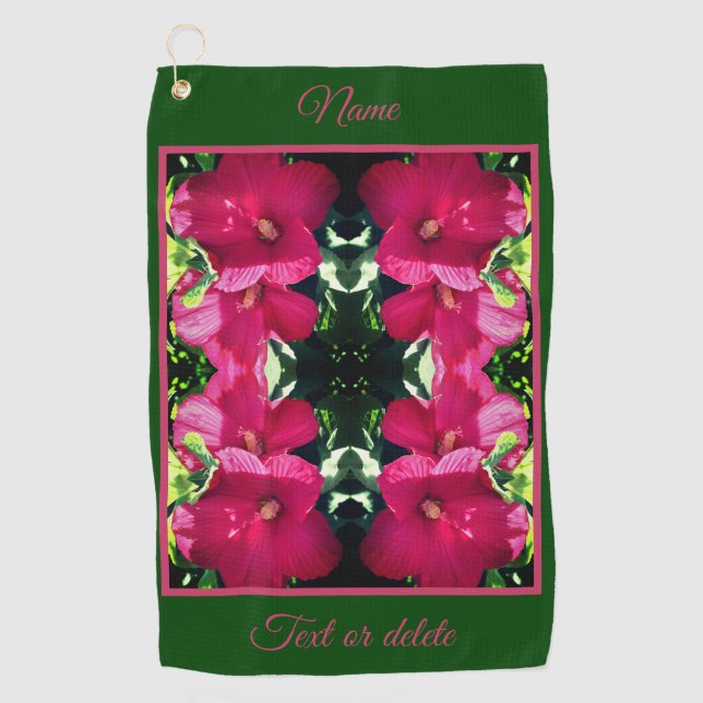 Red Hibiscus Flower Pair Abstract Personalised  Golf Towel (Front)