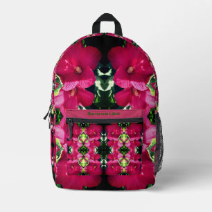 Red Hibiscus Flower Pair Abstract Personalised  Printed Backpack