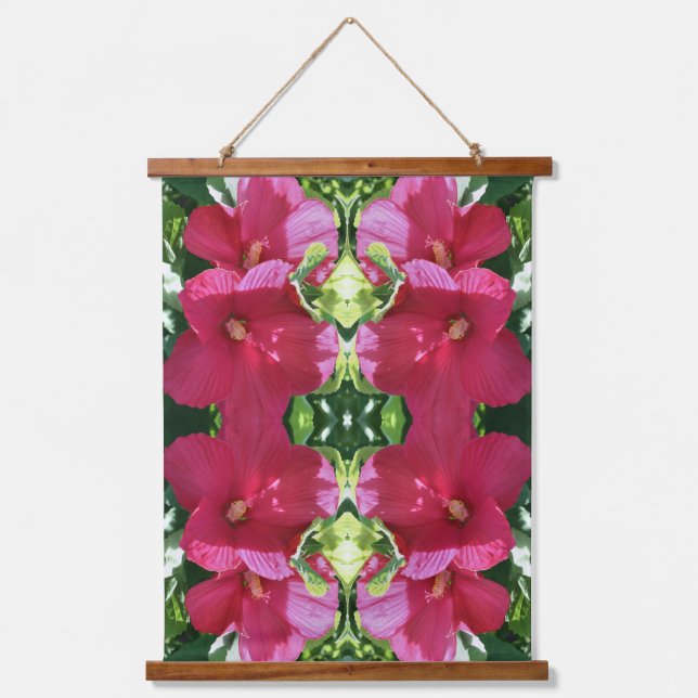 Red Hibiscus Flower Pair Close Up Abstract Hanging Tapestry (Front)