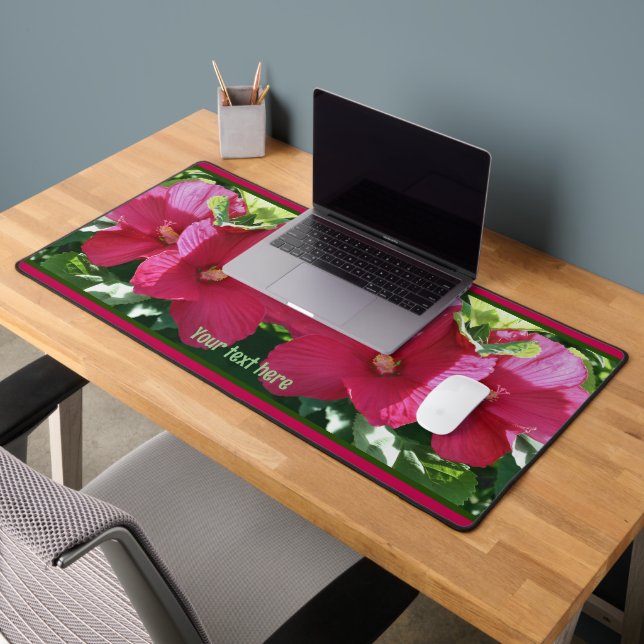 Red Hibiscus Flower Pair Close Up Personalised Desk Mat (Office 2)