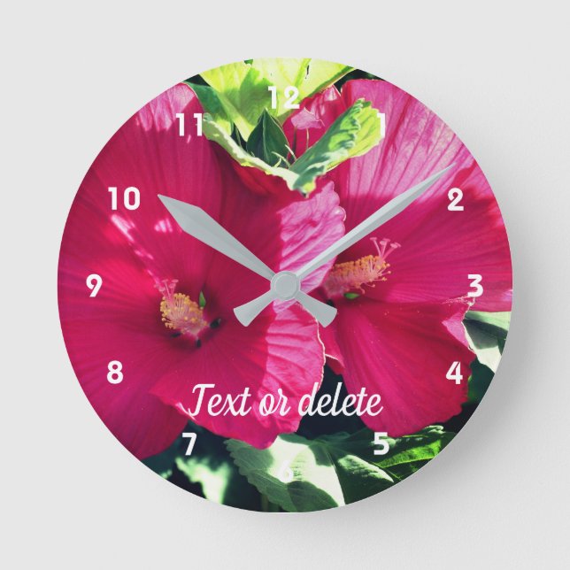 Red Hibiscus Flower Pair Close Up Personalised Round Clock (Front)