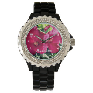 Red Hibiscus Flower Pair Close Up Personalised Watch
