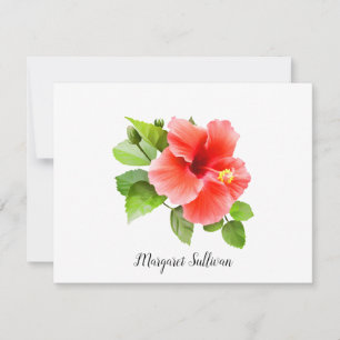 Red Hibiscus Flower Personalised Note Cards