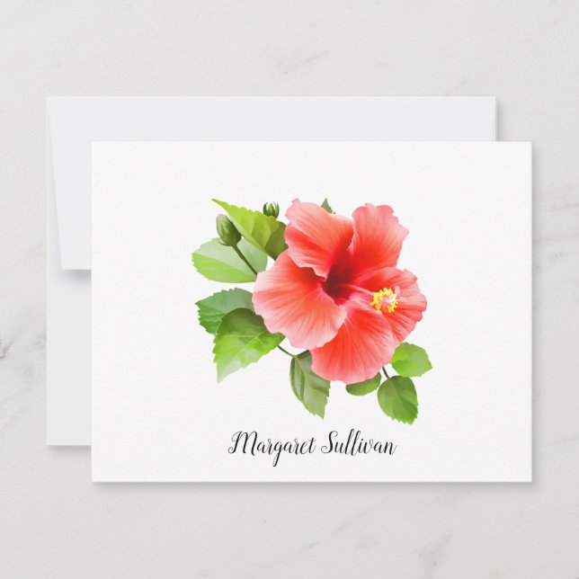 Red Hibiscus Flower Personalised Note Cards (Front)