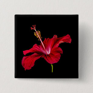 Red Hibiscus Flower Side View 15 Cm Square Badge