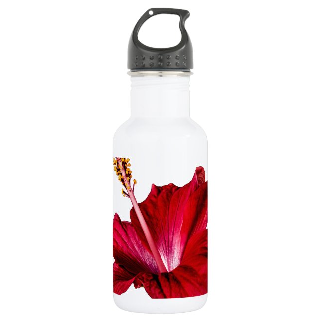 Red Hibiscus Flower Side View 532 Ml Water Bottle (Front)