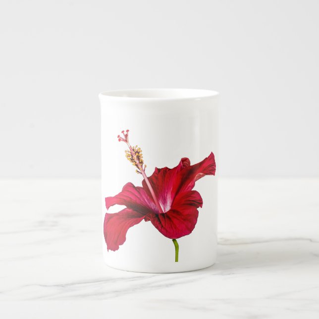 Red Hibiscus Flower Side View Bone China Mug (Front)