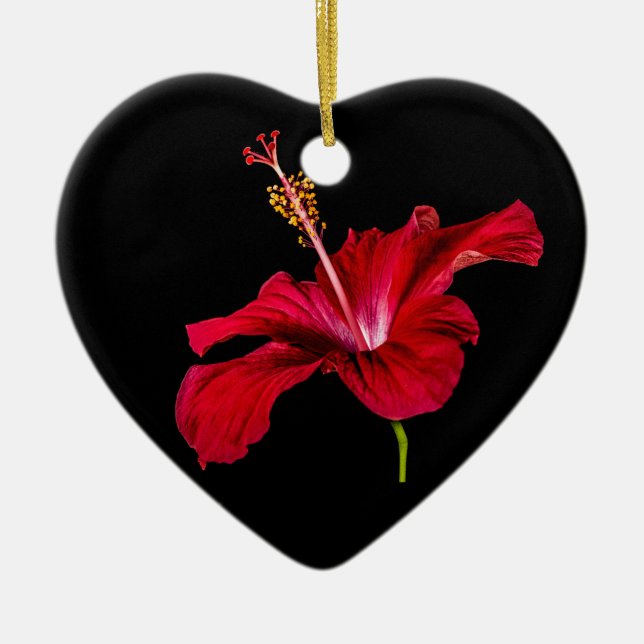 Red Hibiscus Flower Side View Ceramic Tree Decoration (Front)