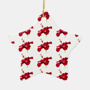 Red Hibiscus Flower Side View Ceramic Tree Decoration