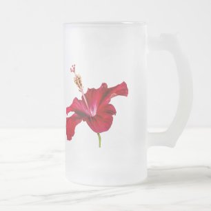 Red Hibiscus Flower Side View Frosted Glass Beer Mug