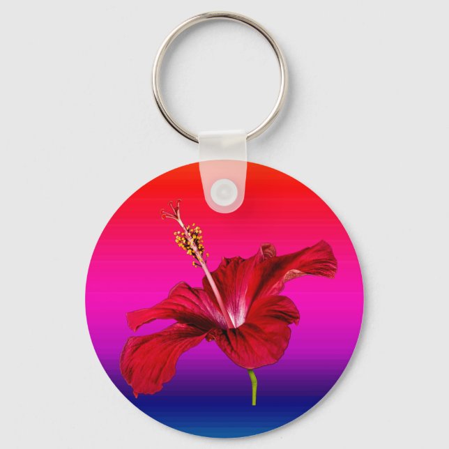 Red Hibiscus Flower Side View Key Ring (Front)