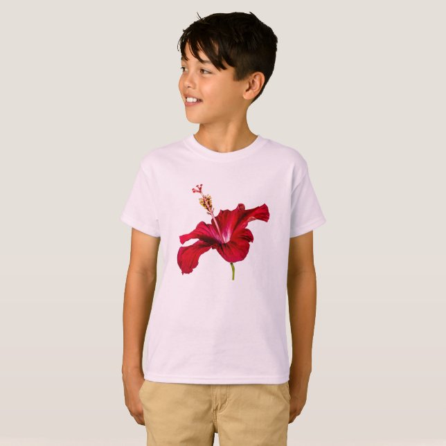 Red Hibiscus Flower Side View Kid's T-Shirt (Front Full)