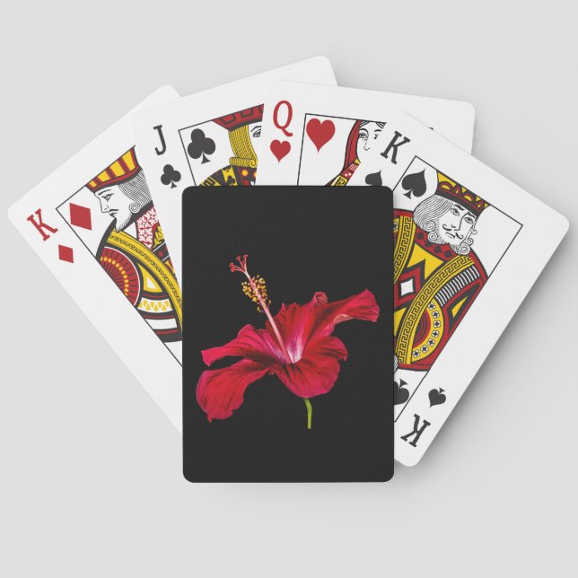 Red Hibiscus Flower Side View Playing Cards (Back)