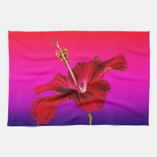 Red Hibiscus Flower Side View Tea Towel