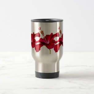 Red Hibiscus Flower Side View Travel Mug