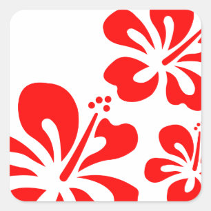 Red Hibiscus Flower Square Sticker