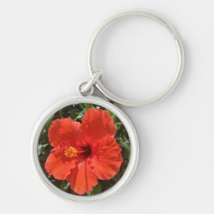 Red hibiscus flower tropical keychain