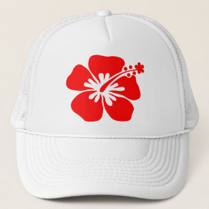 Red hibiscus flower trucker hat