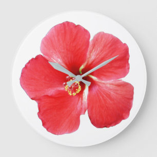 Red Hibiscus Flower Wall Clock