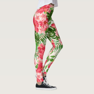 Red Hibiscus Flower White Background leggings