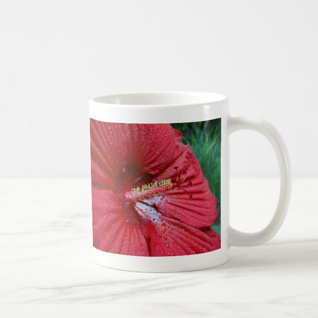 Red Hibiscus Flower With Raindrops Photo Coffee Mug (Right)