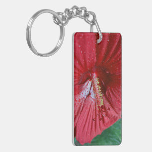 Red Hibiscus Flower With Raindrops Photo Key Ring