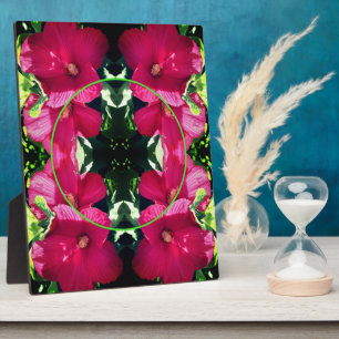 Red Hibiscus Flowers Add Your Photo Plaque