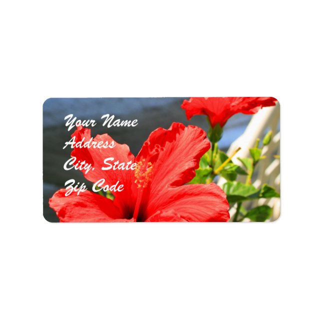Red Hibiscus Flowers Address labels (Front)