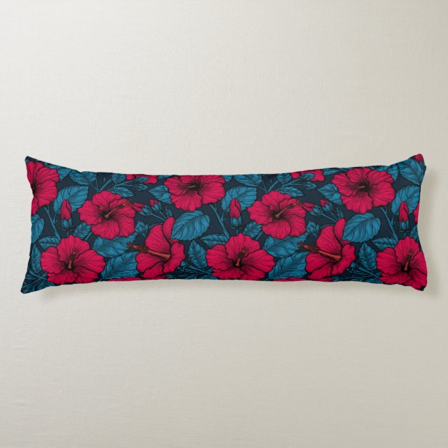 Red hibiscus flowers body cushion (Front)