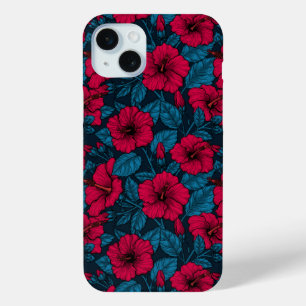 Red hibiscus flowers iPhone 15 mini case