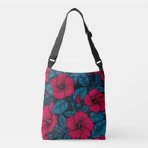 Red hibiscus flowers crossbody bag