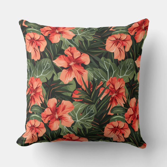 Red Hibiscus Flowers Cushion (Front)