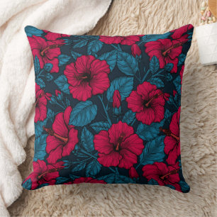 Red hibiscus flowers cushion
