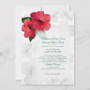 Red Hibiscus Flowers, Custom Wedding Invitation