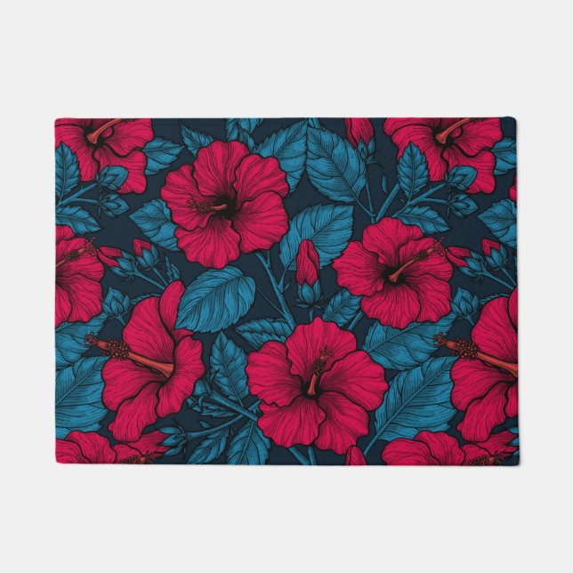 Red hibiscus flowers doormat (Front)