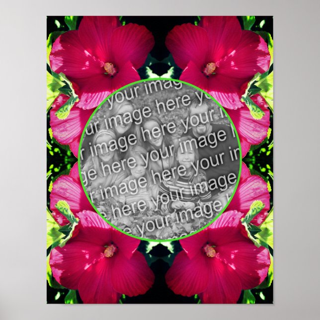 Red Hibiscus Flowers Frame Add Your Own Photo Poster (Front)